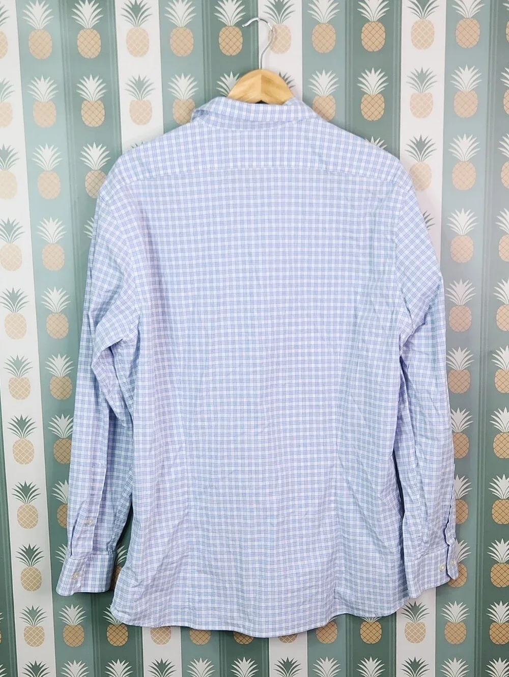 Banana Republic Factory Light Blue and White Checked Men's Dress Shirt